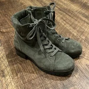 Crown Vintage Boots Otter Ankle Combat Grayish Taupe Suede Leather Lace Up